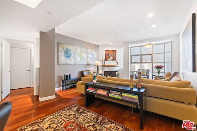 living room with hardwood / wood-style flooring