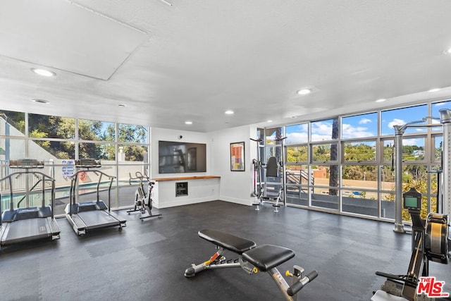 workout area with a wealth of natural light and a wall of windows