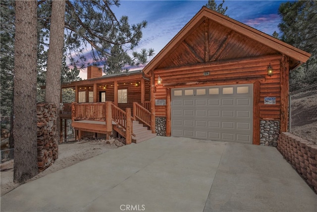 cabin with a garage