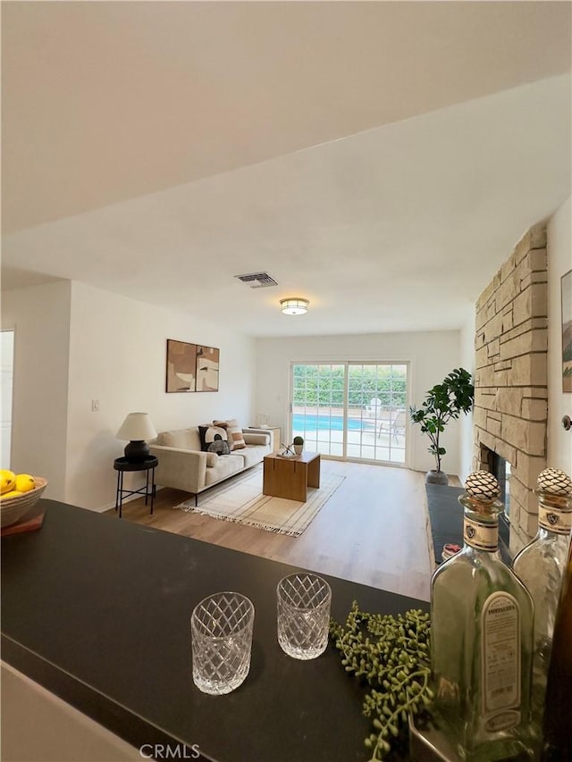 bathroom featuring hardwood / wood-style flooring and vanity