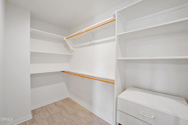 walk in closet with light wood-type flooring