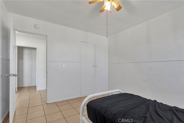 10394 Baker Rd, Lucerne Valley, CA 92356 - bedroom featuring ceiling fan and light tile patterned floors