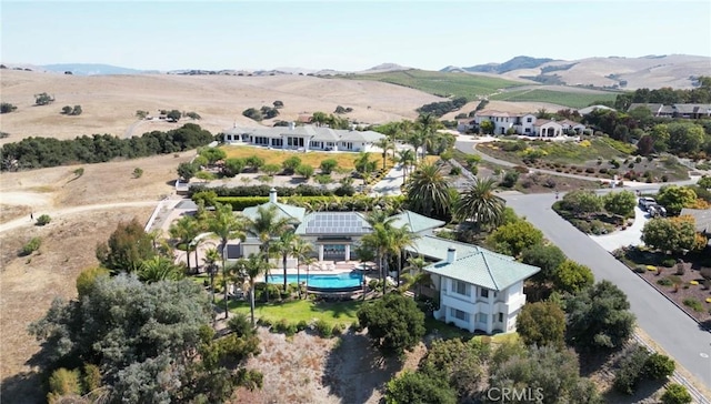 drone / aerial view with a residential view and a mountain view