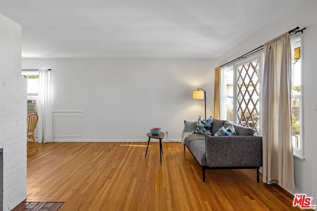 living room featuring hardwood / wood-style floors and a fireplace