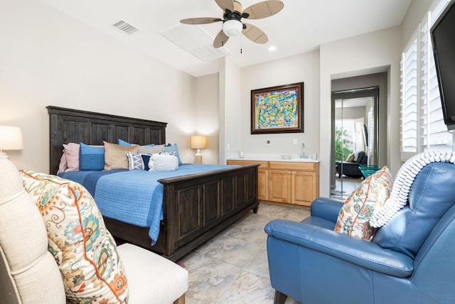 bedroom featuring ceiling fan