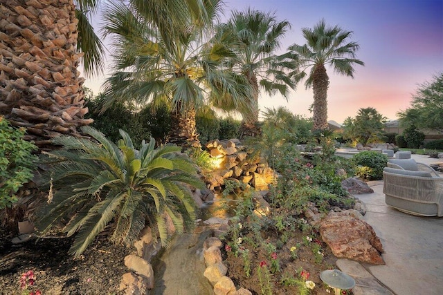 view of yard at dusk