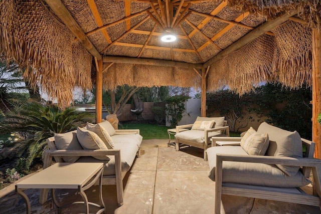 view of patio with a gazebo and outdoor lounge area