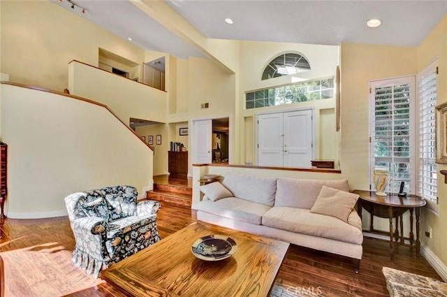 living room featuring dark hardwood / wood-style flooring