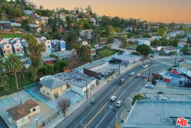 view of aerial view at dusk