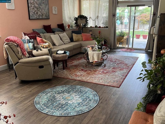 living room with hardwood / wood-style flooring