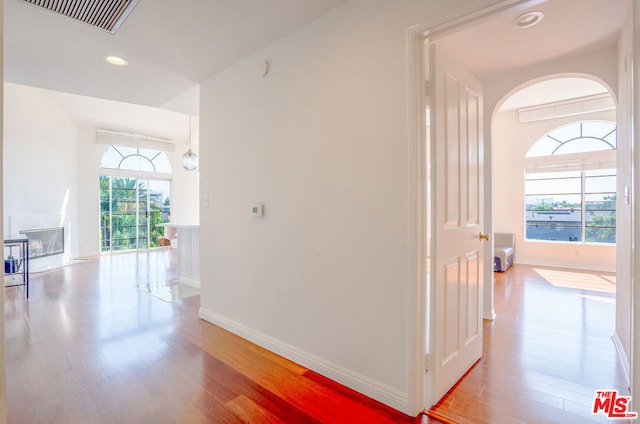 hallway featuring light wood-type flooring and a wealth of natural light