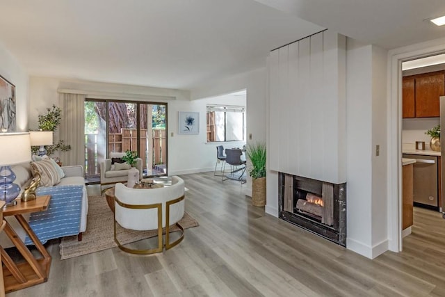 living room with light hardwood / wood-style flooring