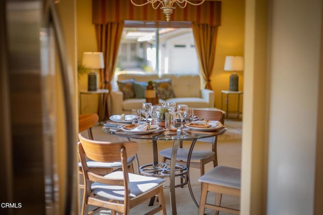 dining room with a chandelier