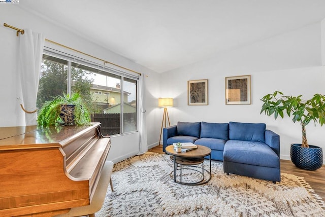 living room featuring vaulted ceiling and hardwood / wood-style flooring