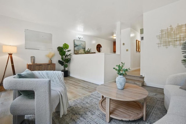 living room with light hardwood / wood-style flooring