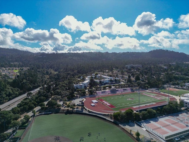 drone / aerial view featuring a mountain view