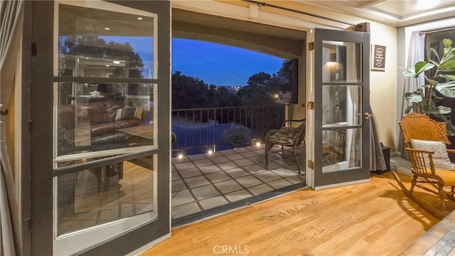 doorway featuring hardwood / wood-style floors