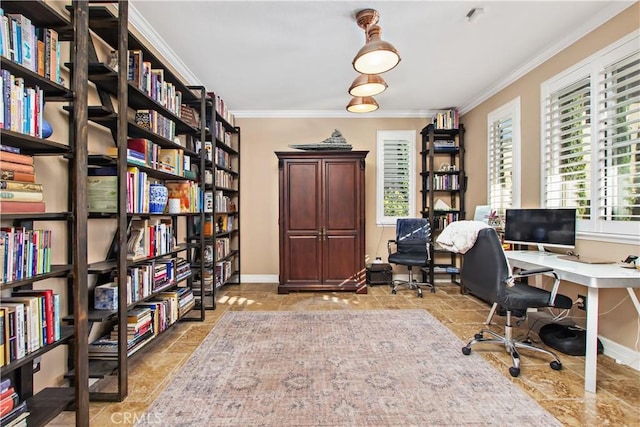 office space with crown molding