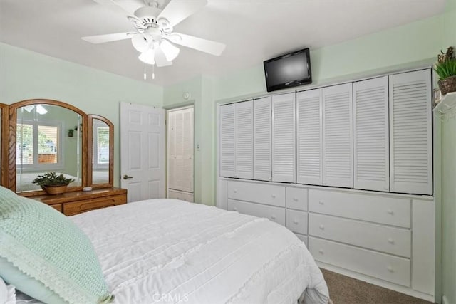 bedroom with carpet flooring and ceiling fan