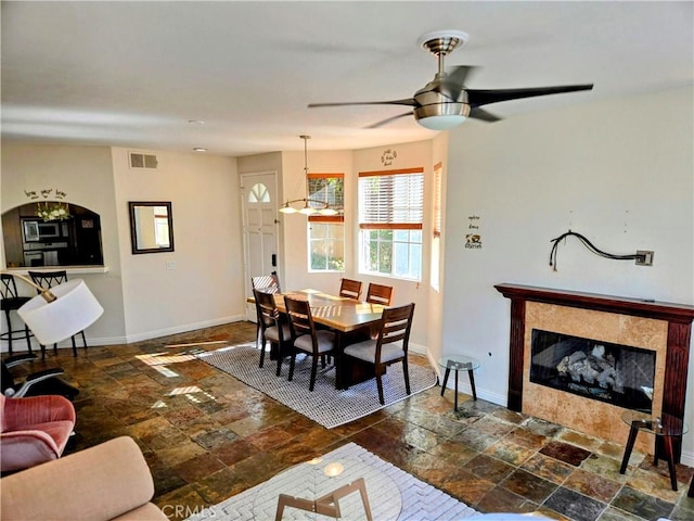 living room with ceiling fan