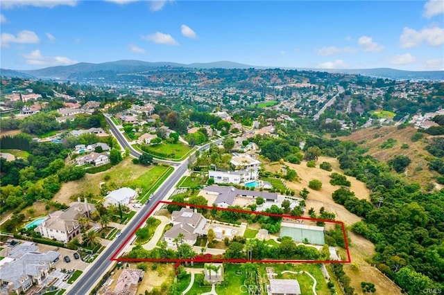 22427 Steeplechase Ln, Diamond Bar, CA 91765 - aerial perspective of suburban area with a mountainous background and property parcel outlined