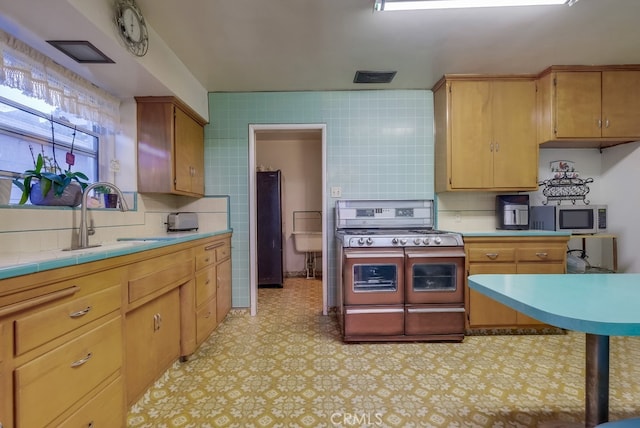 kitchen featuring sink, backsplash, and stove