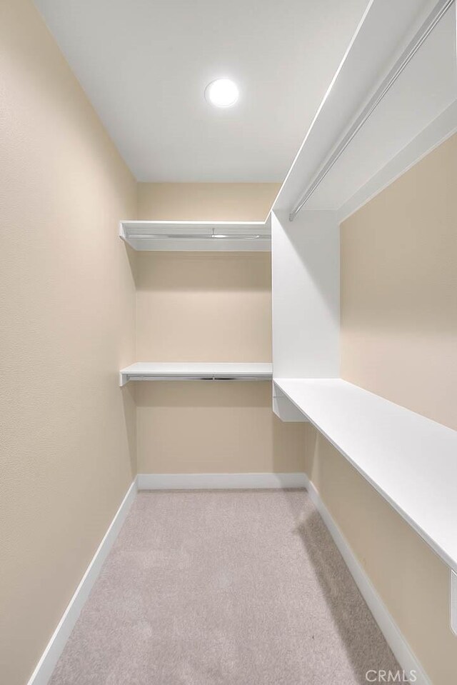 spacious closet featuring light carpet