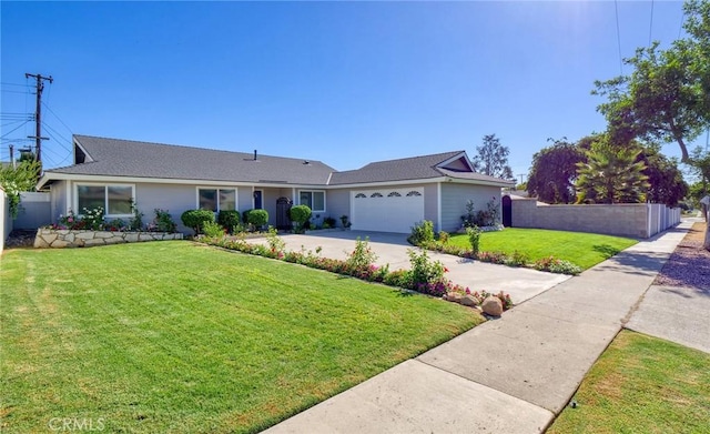 single story home with a front lawn and a garage