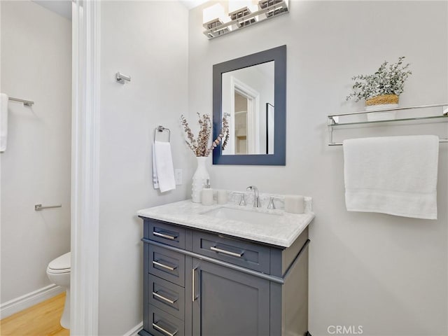 bathroom featuring hardwood / wood-style flooring, vanity, and toilet