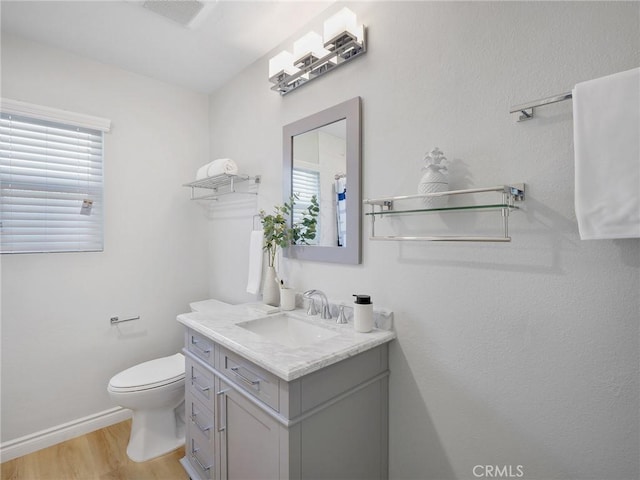 bathroom featuring hardwood / wood-style floors, vanity, and toilet