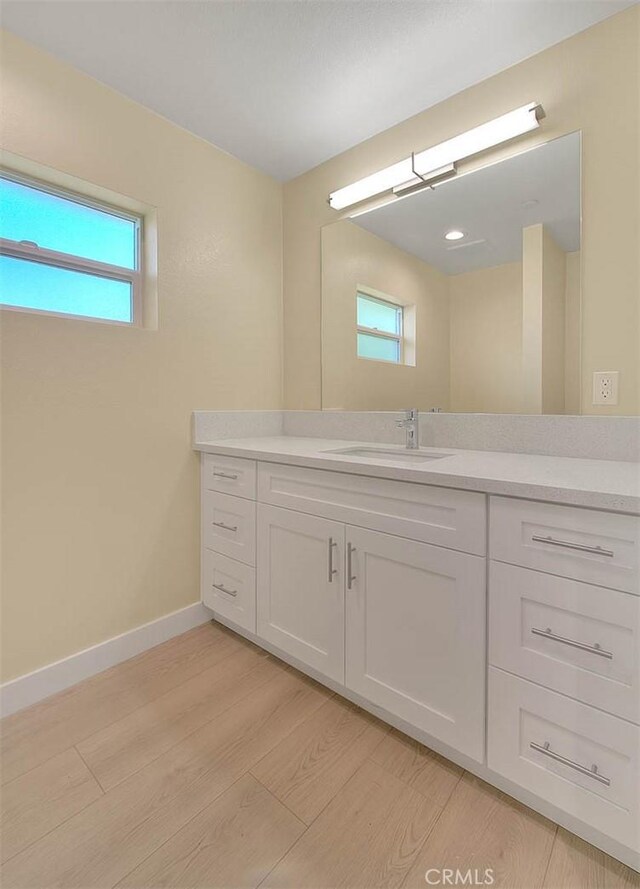 bathroom with vanity and wood-type flooring