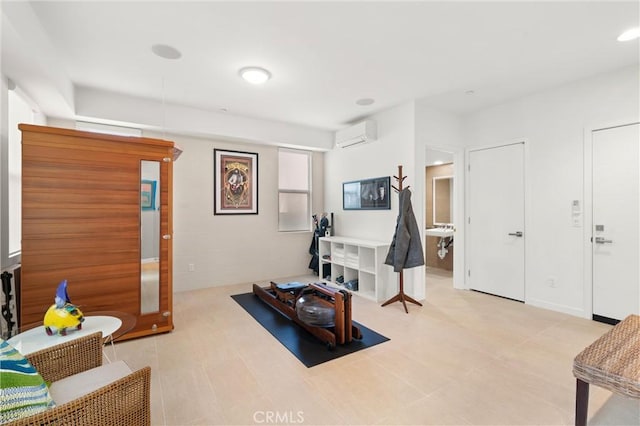 living room featuring a wall mounted air conditioner