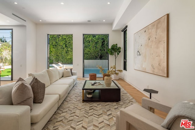 living room featuring light wood-type flooring