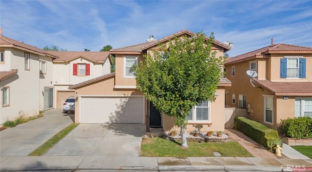 197 Lydia Ln, Corona, CA 92882 - view of front facade featuring concrete driveway, stucco siding, a tile roof, a garage, and a residential view