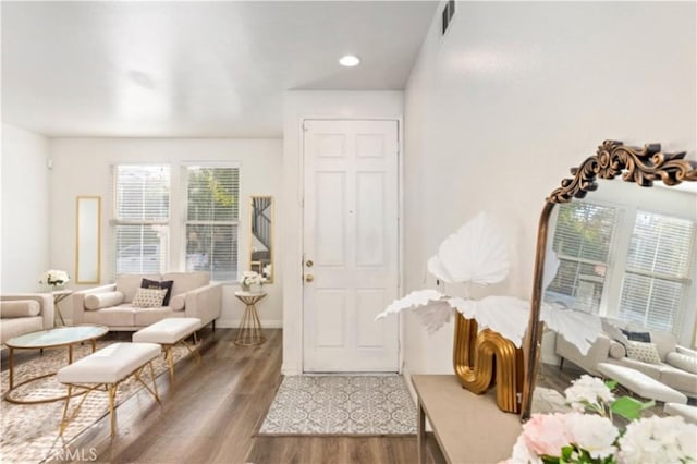 foyer with dark wood-type flooring