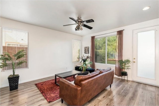 197 Lydia Ln, Corona, CA 92882 - living room with a ceiling fan, light wood finished floors, baseboards, and recessed lighting