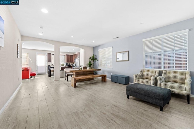 living room with light hardwood / wood-style flooring