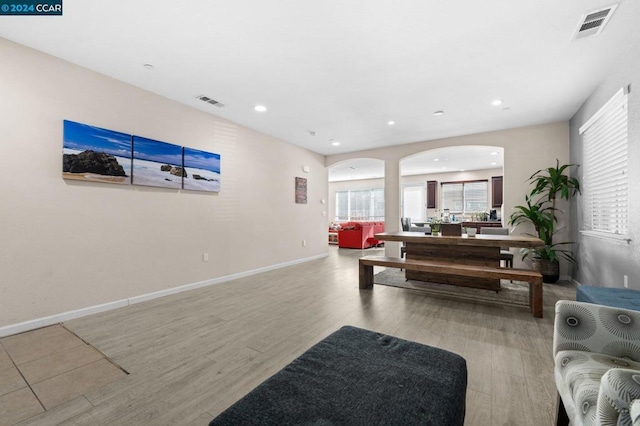 interior space with light hardwood / wood-style floors