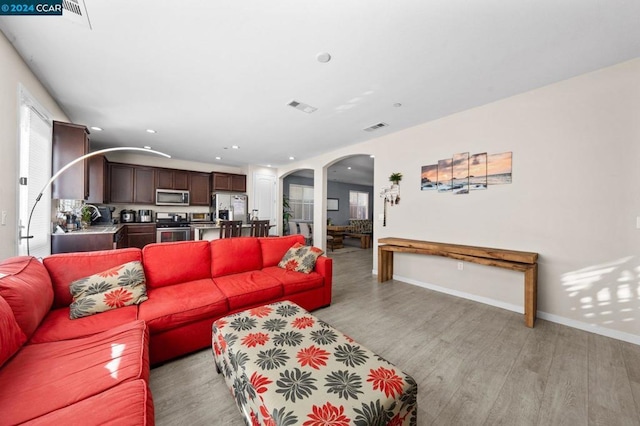 living room featuring light hardwood / wood-style flooring