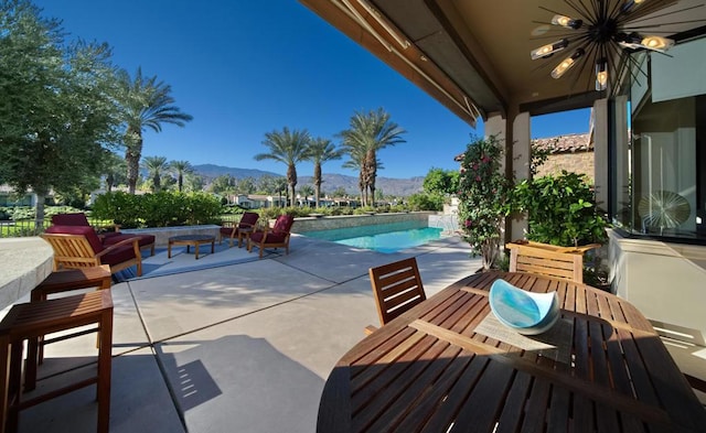 view of patio featuring a mountain view