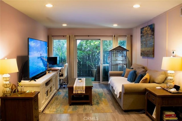 living room with light wood-type flooring