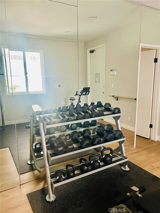 18645 Hatteras St Unit 186, Tarzana, CA 91356 - exercise room with baseboards and light wood-type flooring
