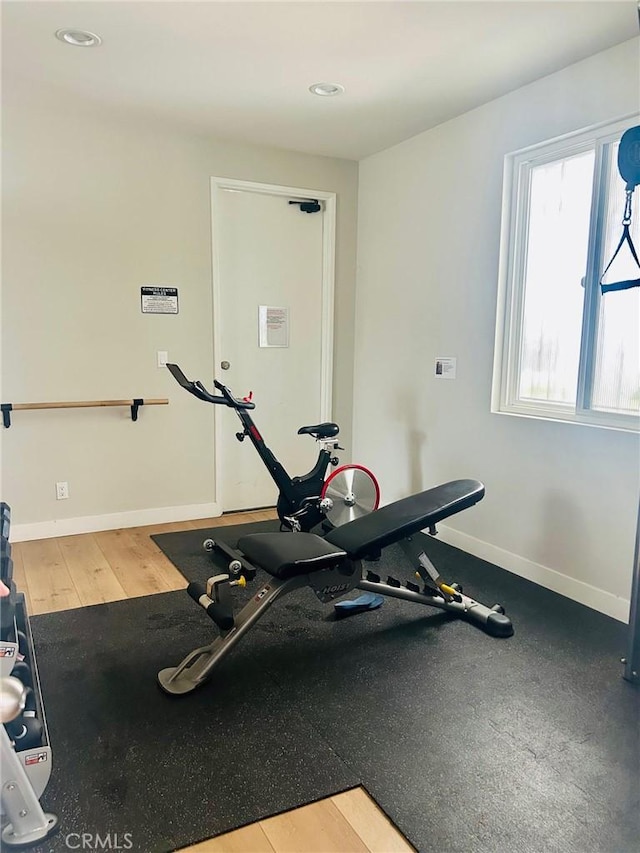 18645 Hatteras St Unit 186, Tarzana, CA 91356 - workout area featuring wood finished floors and recessed lighting