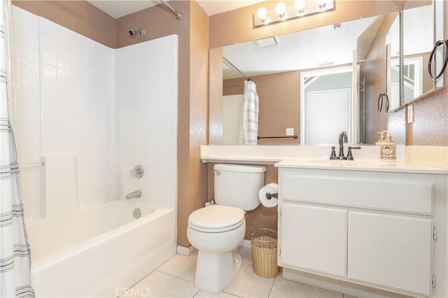 full bathroom with tile patterned flooring, vanity, shower / bath combination with curtain, and toilet