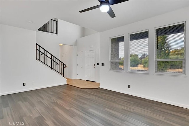 entrance foyer with hardwood / wood-style floors and ceiling fan