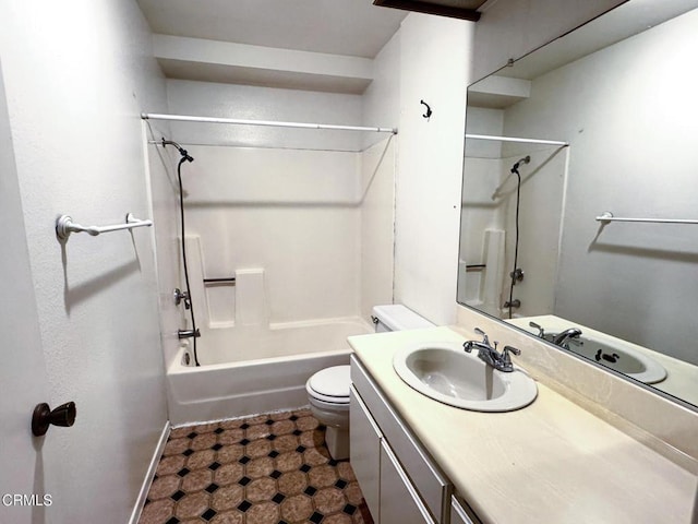 full bathroom with vanity, toilet, and bathtub / shower combination