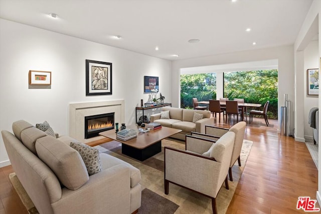 living room with light hardwood / wood-style flooring