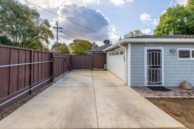 exterior space featuring a garage