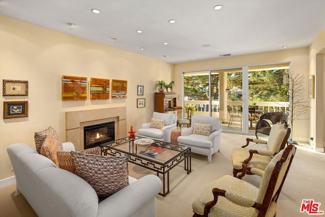 living room with light colored carpet