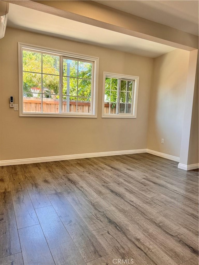 spare room with wood-type flooring and plenty of natural light